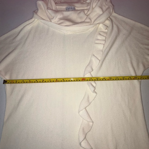 Cream Cowl Neck Sweater with Asymmetrical Ruffle - Picture 12 of 13